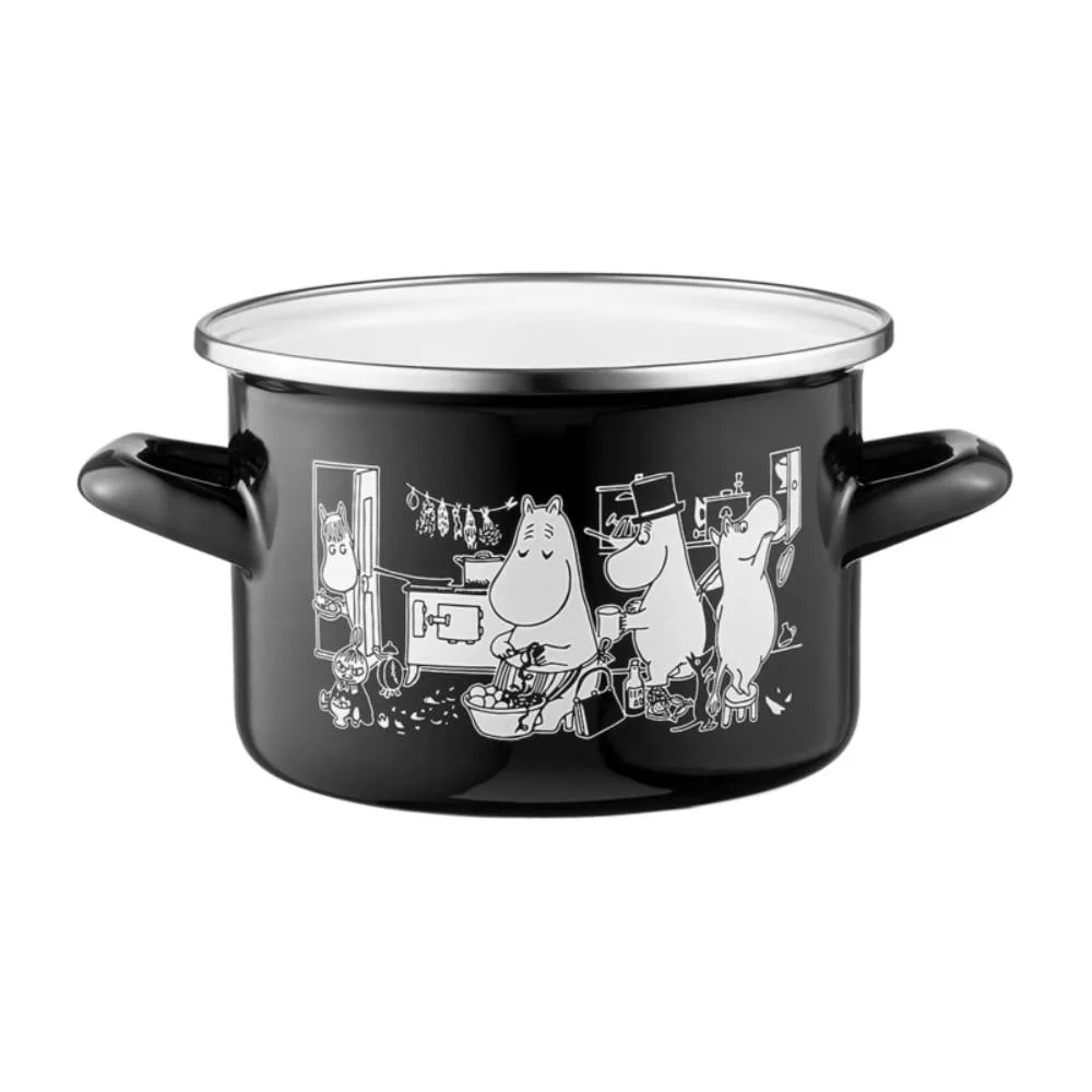 Garnek emaliowany 1,5l z pokrywką Muminki w kuchni (czarny) Muurla - Image 2